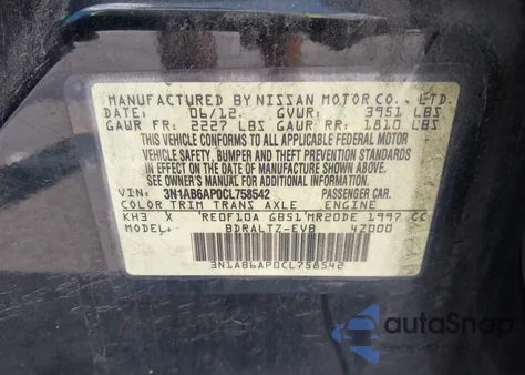 2012 Nissan Sentra 2.0 Sr from USA, damaged, VIN 3N1AB6AP0CL758542